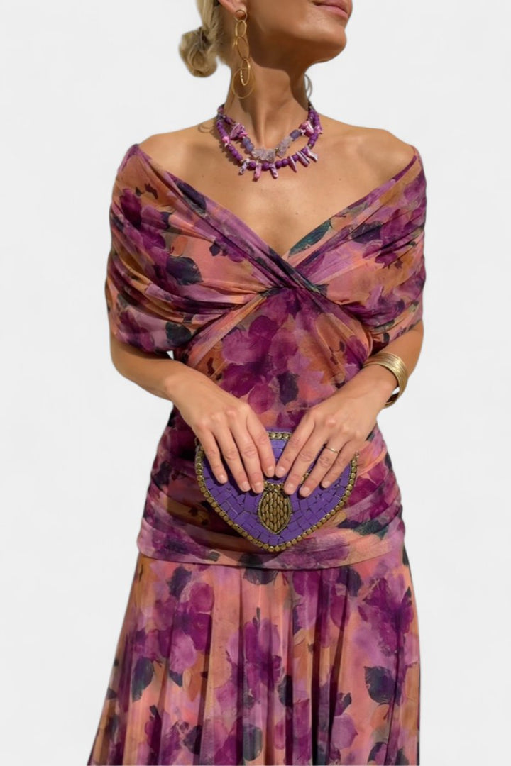 Dames Off-Shoulder Vloeiende Maxi Cocktail Party Jurk