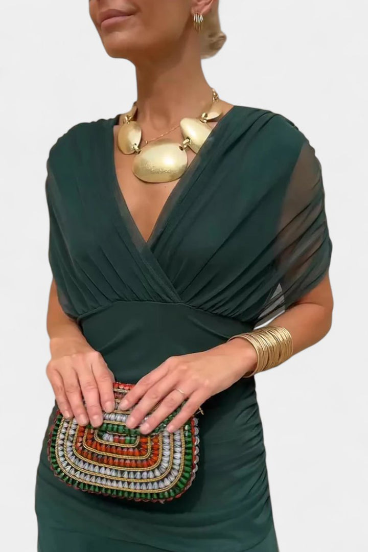 Dames Off-Shoulder Vloeiende Maxi Cocktail Party Jurk - Groen
