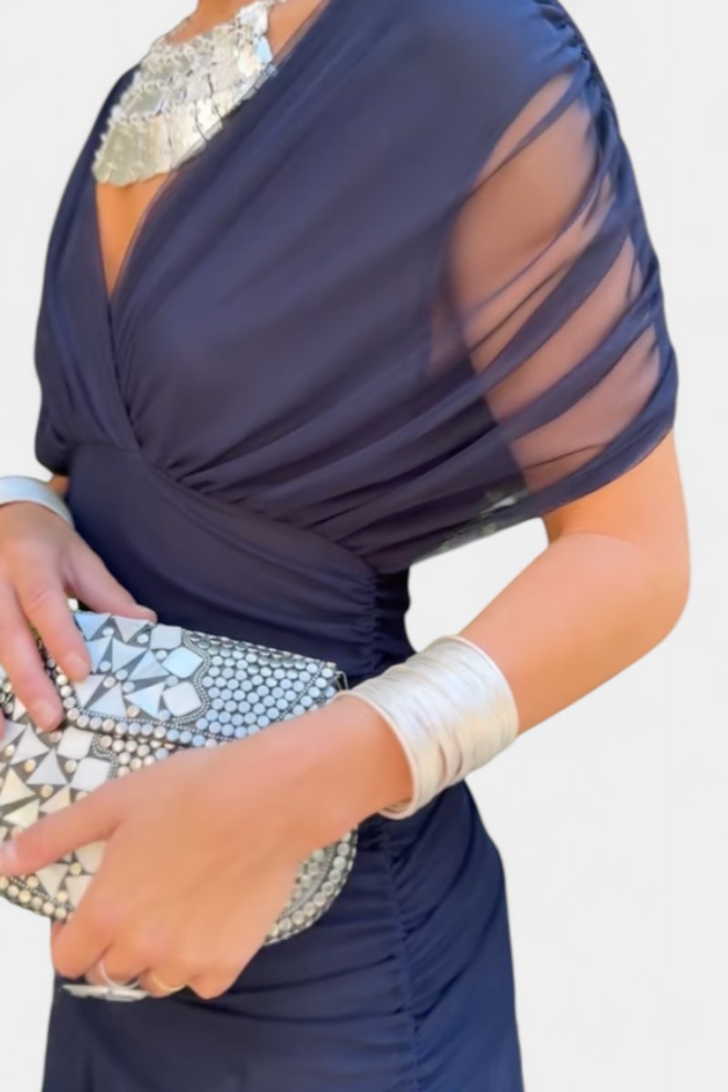 Dames Off-Shoulder Vloeiende Maxi Cocktail Party Jurk - Blauw