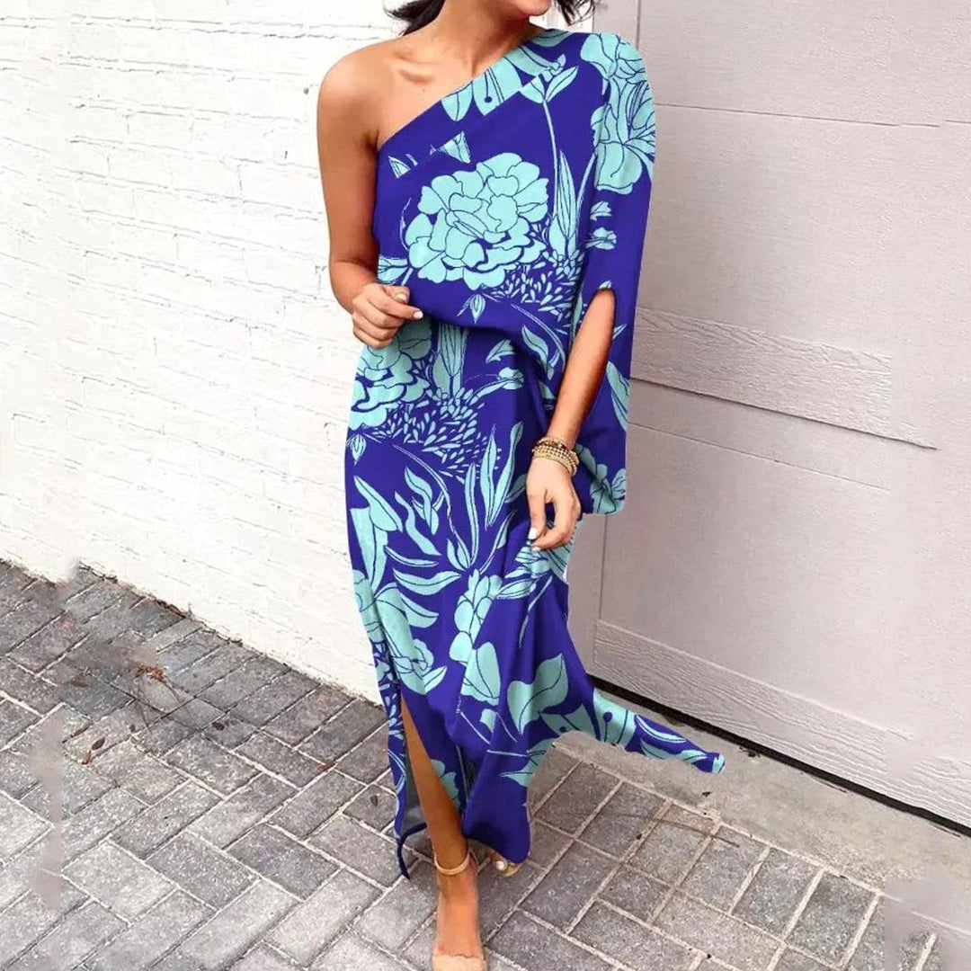 Dames One-Shoulder Bloemige Losse Maxi Jurk