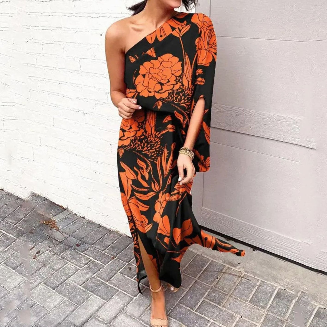 Dames One-Shoulder Bloemige Losse Maxi Jurk
