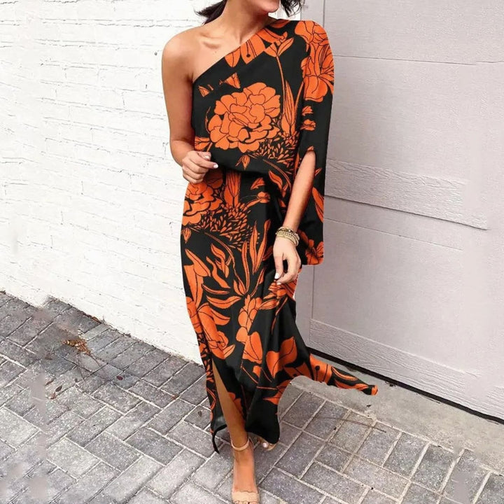 Dames One-Shoulder Bloemige Losse Maxi Jurk