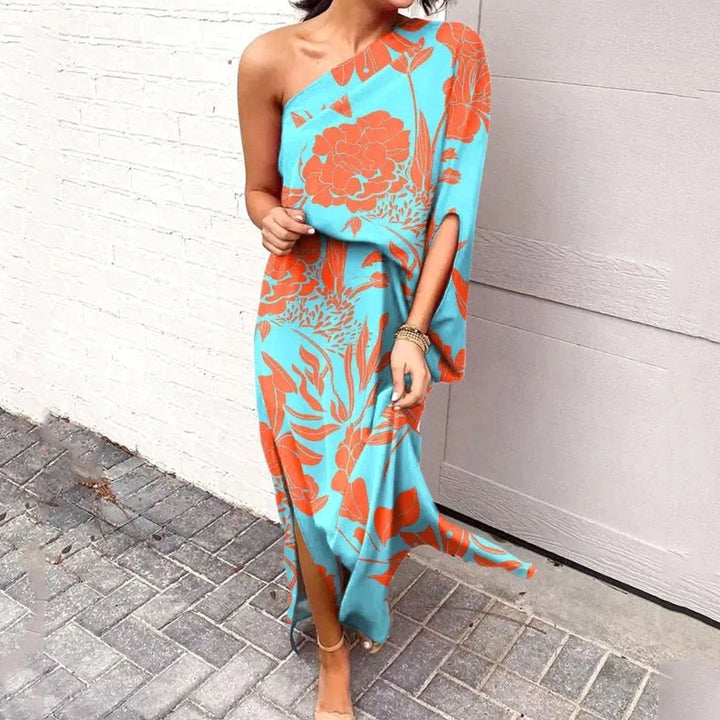 Dames One-Shoulder Bloemige Losse Maxi Jurk