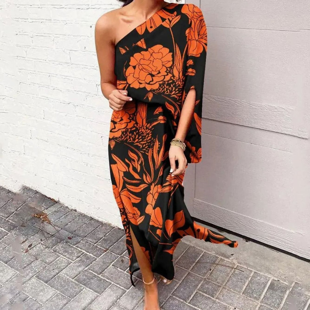 Dames One-Shoulder Bloemige Losse Maxi Jurk - Stijl 2