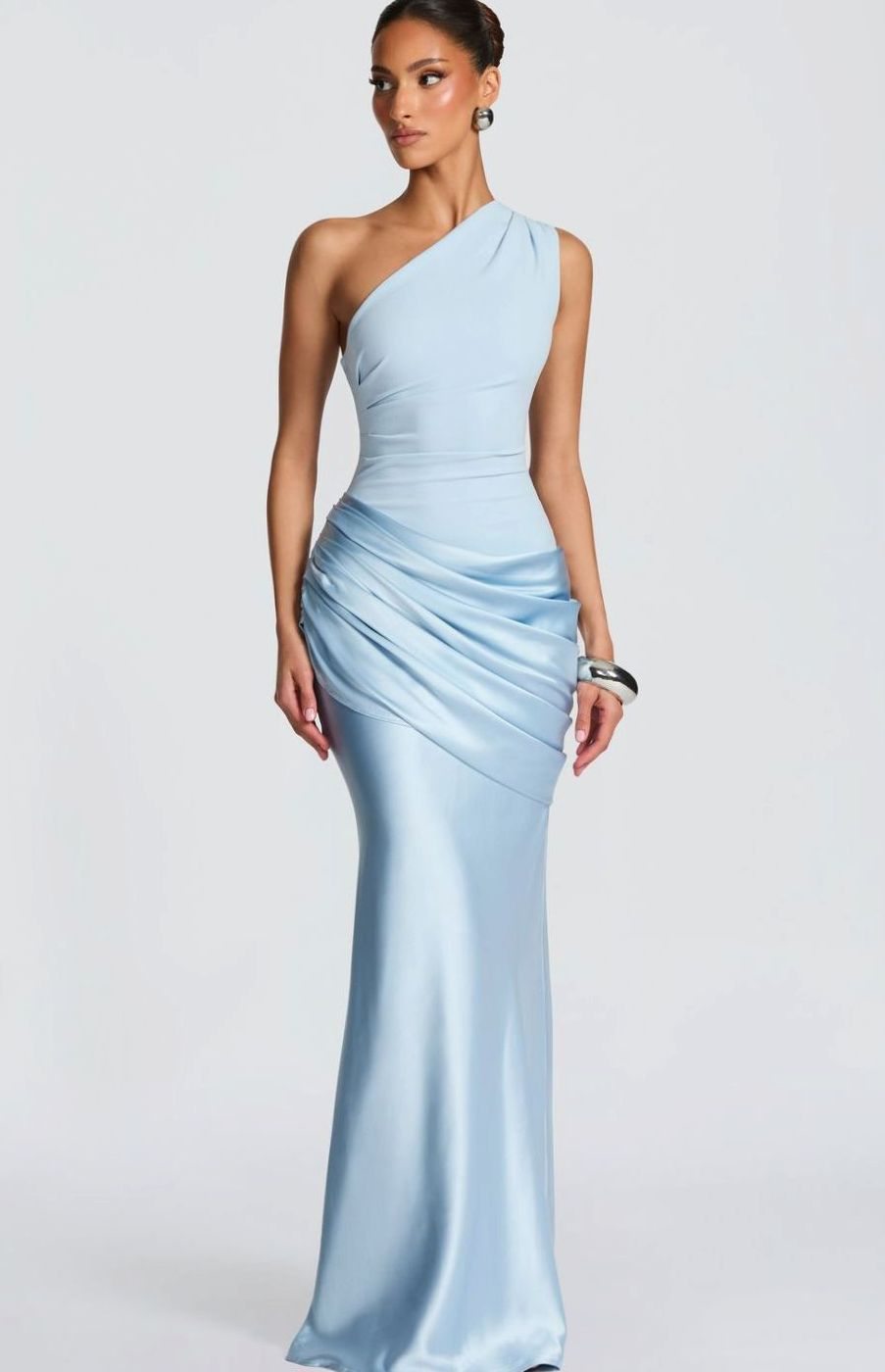 Dames One-Shoulder Gedrapeerde Satijnen Maxi Jurk