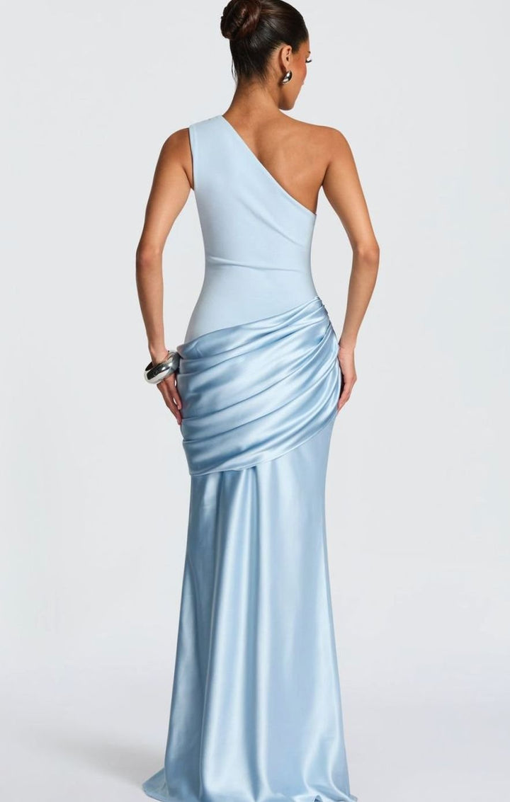 Dames One-Shoulder Gedrapeerde Satijnen Maxi Jurk