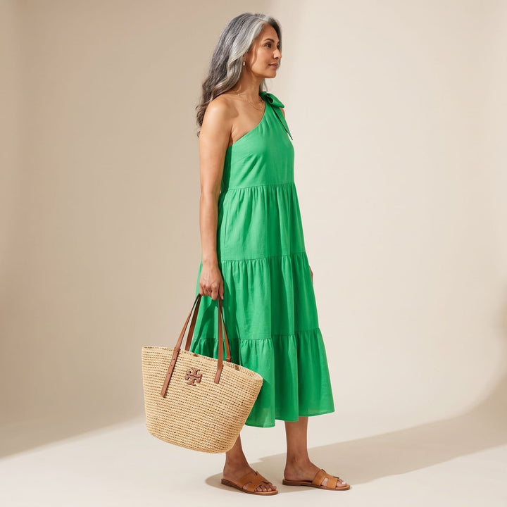 Dames One-Shoulder Strikdetail Gelaagde Knielengte Jurk