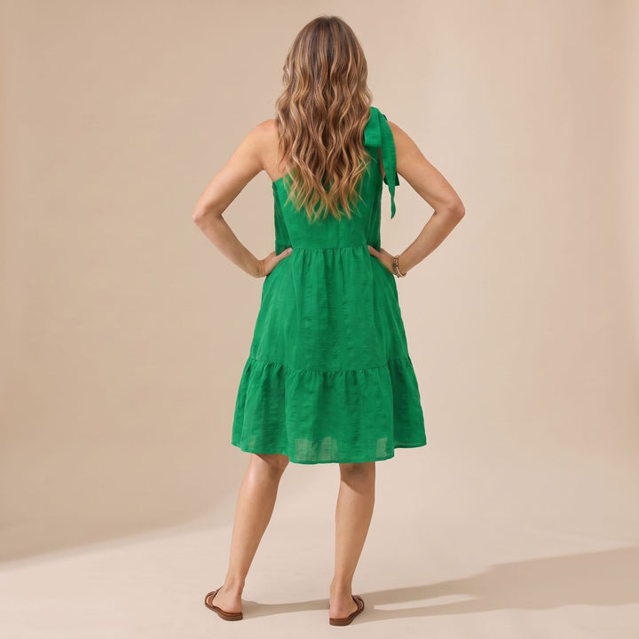 Dames One-Shoulder Strikdetail Gelaagde Knielengte Jurk