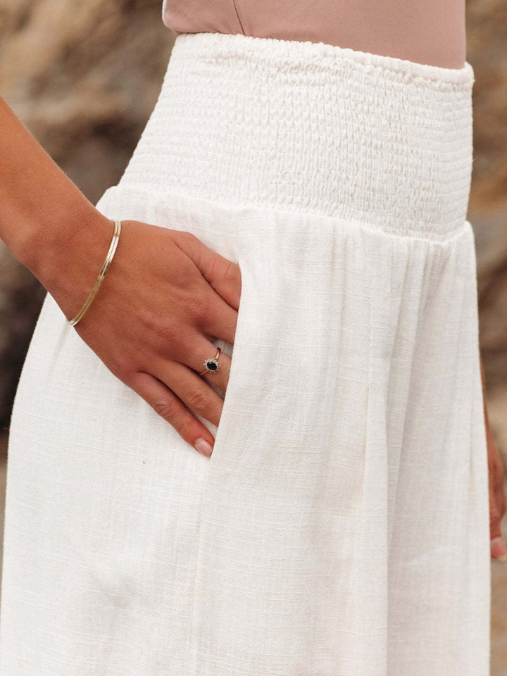 Dames Ontspannen Wide-Leg Linnen Broek met Gesmockte Taille