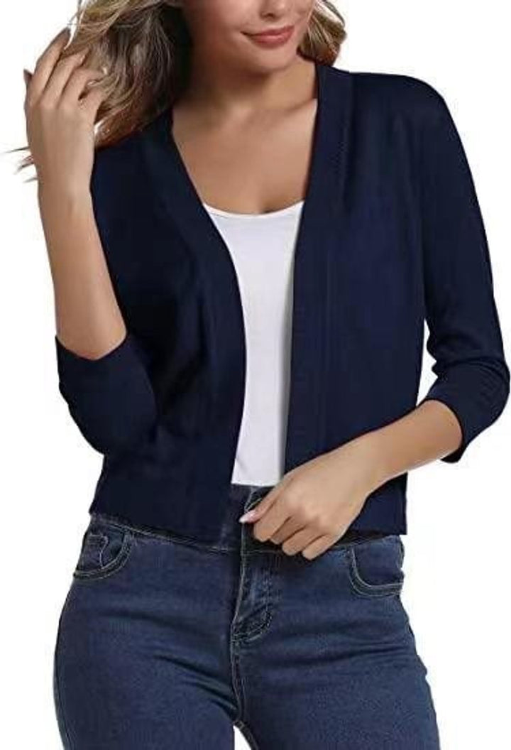 Dames Open-Front Driekwart Mouw Casual Cardigan - Saffierblauw
