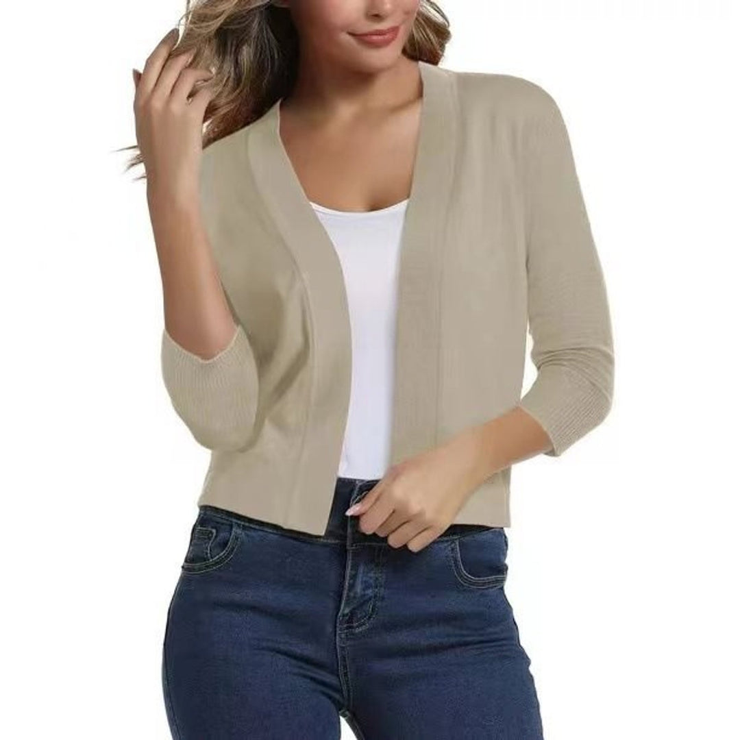 Dames Open-Front Driekwart Mouw Casual Cardigan - Beige