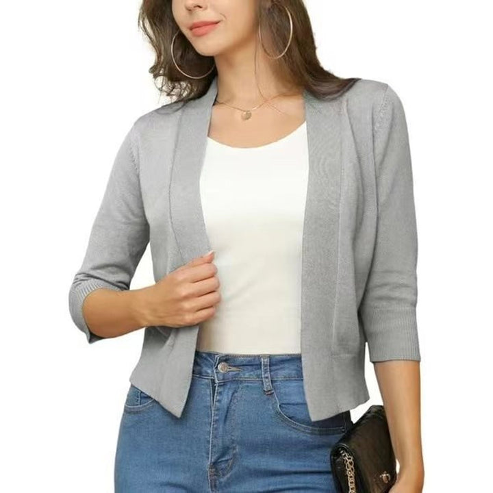 Dames Open-Front Driekwart Mouw Casual Cardigan - Zilvergrijs