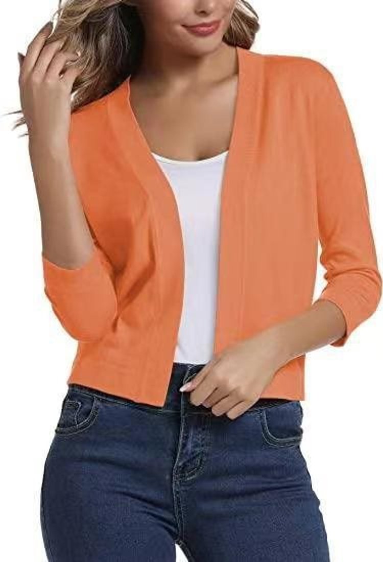 Dames Open-Front Driekwart Mouw Casual Cardigan - Oranje