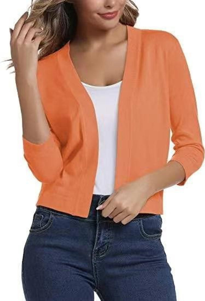 Dames Open-Front Driekwart Mouw Casual Cardigan - Oranje