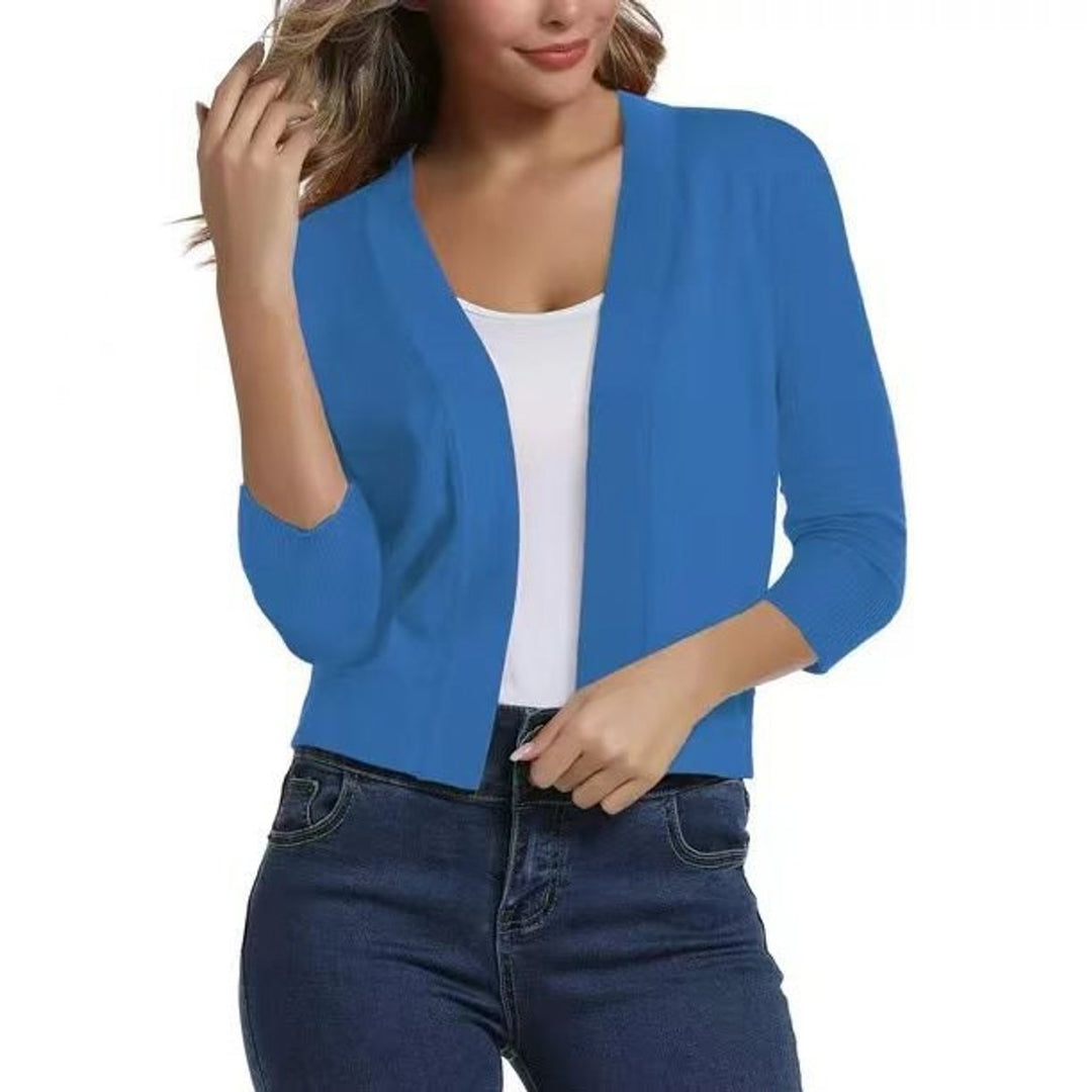 Dames Open-Front Driekwart Mouw Casual Cardigan - Blauw
