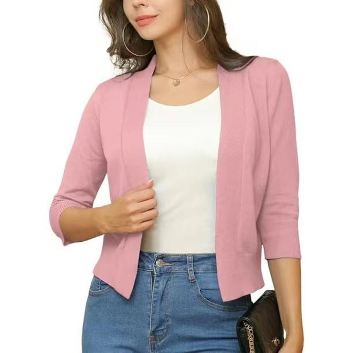 Dames Open-Front Driekwart Mouw Casual Cardigan - Robijnrood