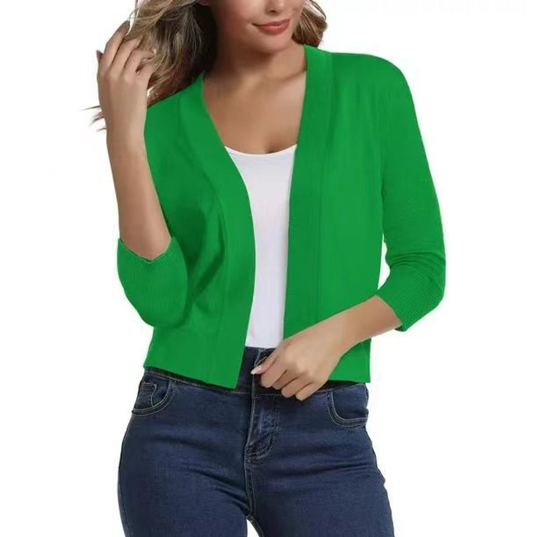 Dames Open-Front Driekwart Mouw Casual Cardigan - Felgroen