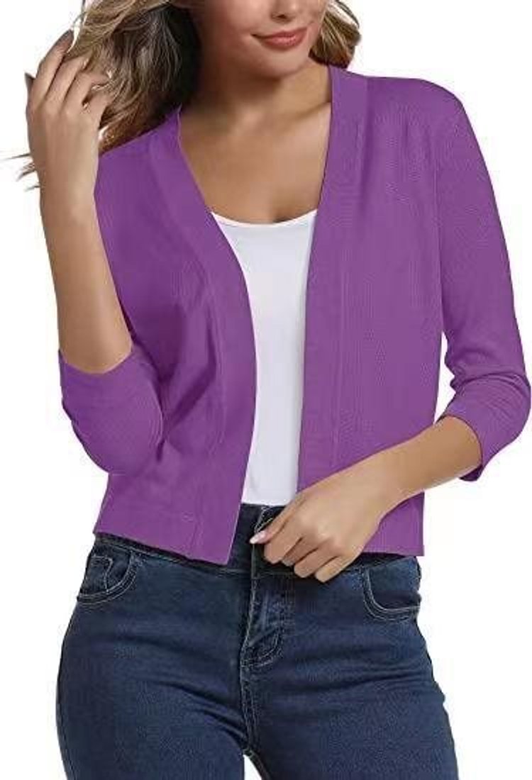 Dames Open-Front Driekwart Mouw Casual Cardigan - Lila