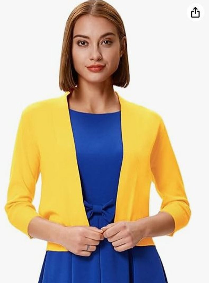 Dames Open-Front Driekwart Mouw Casual Cardigan - Geel