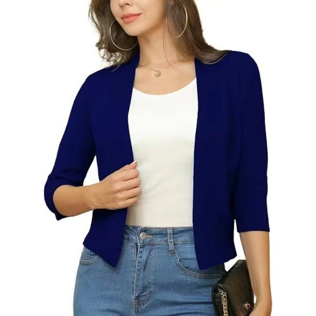 Dames Open-Front Driekwart Mouw Casual Cardigan - Mondsee Blauw
