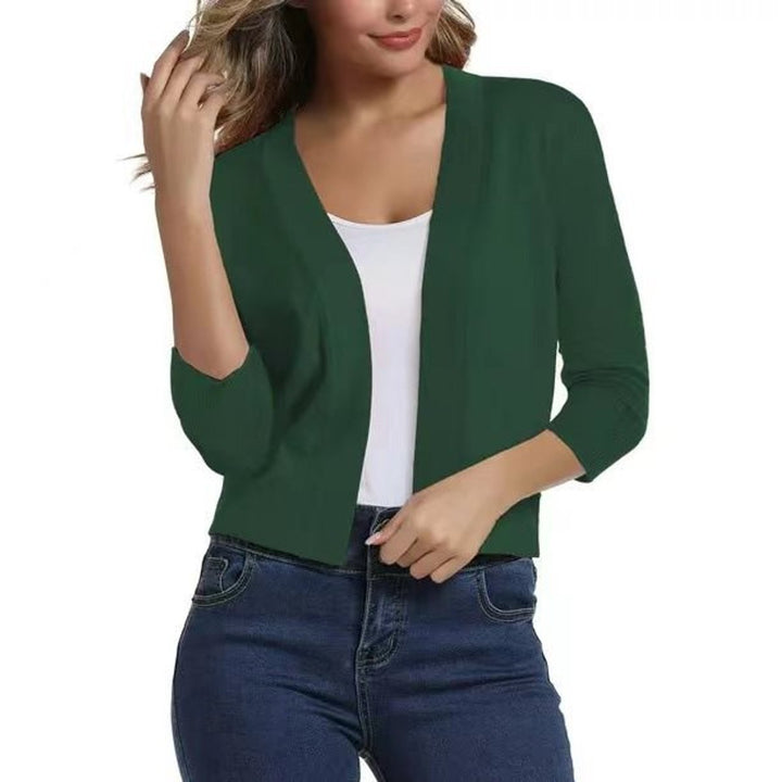 Dames Open-Front Driekwart Mouw Casual Cardigan - Bosgroen