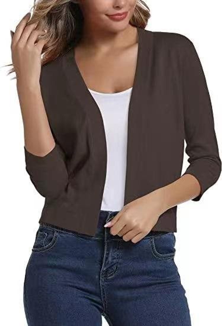 Dames Open-Front Driekwart Mouw Casual Cardigan - Bruin