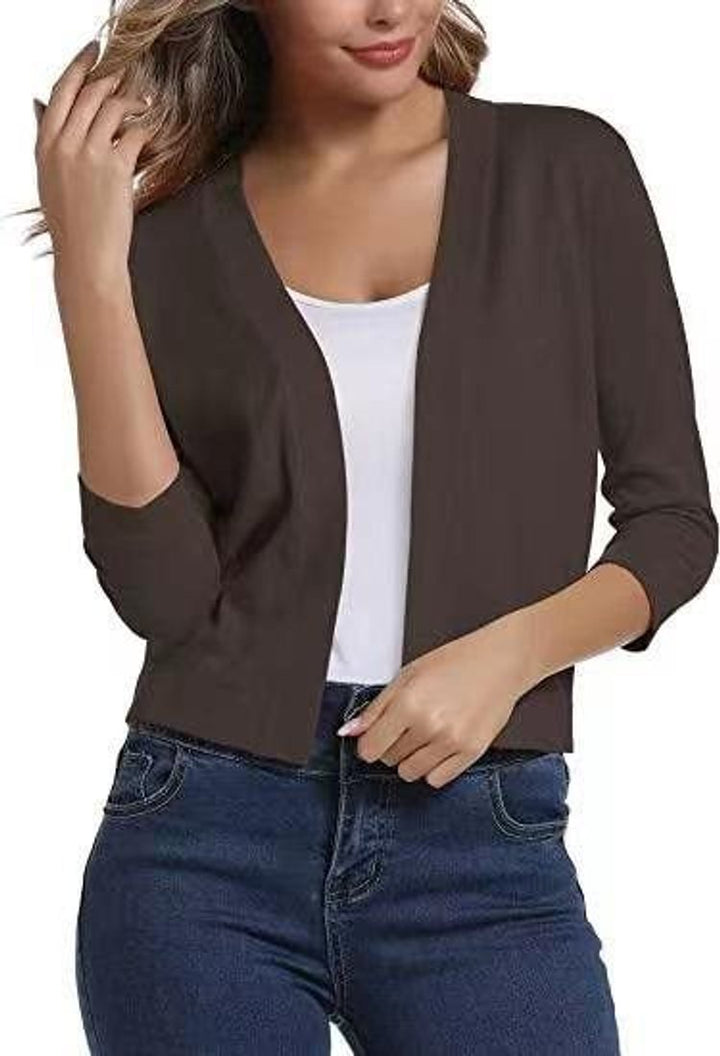 Dames Open-Front Driekwart Mouw Casual Cardigan - Bruin