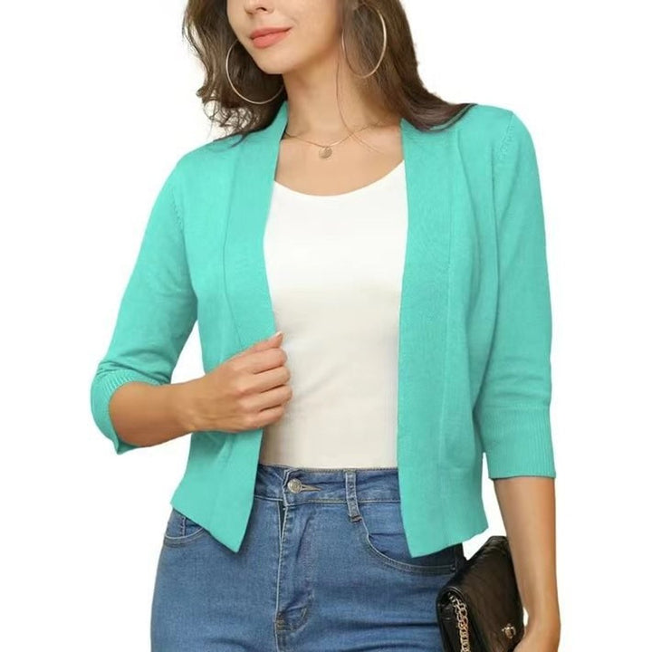 Dames Open-Front Driekwart Mouw Casual Cardigan - Donker marineblauw