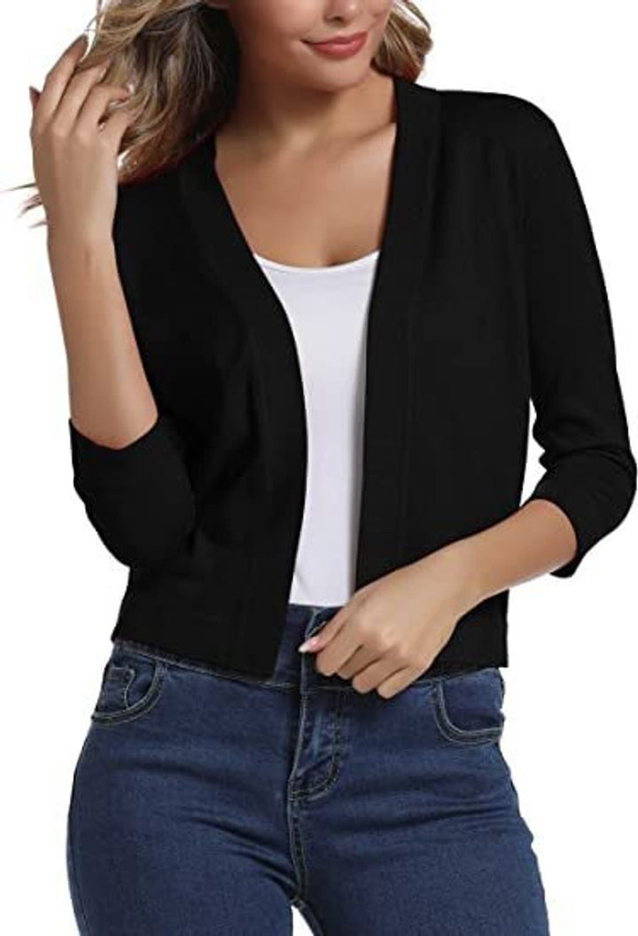 Dames Open-Front Driekwart Mouw Casual Cardigan - Zwart