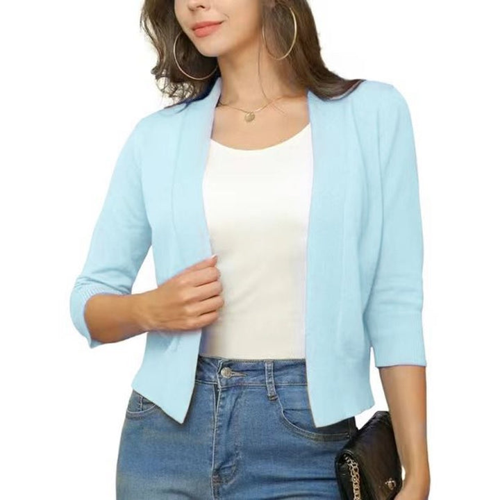 Dames Open-Front Driekwart Mouw Casual Cardigan - Lichtblauw
