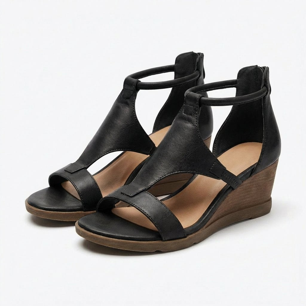 Dames Open-Teen Enkelband Sleehak Sandalen - Negro