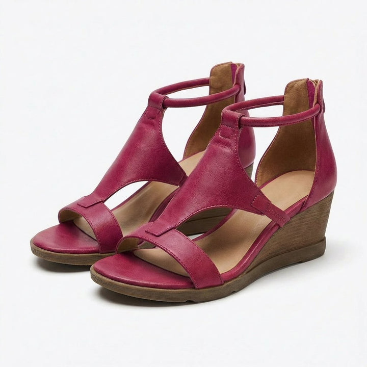 Dames Open-Teen Enkelband Sleehak Sandalen - Borgoña