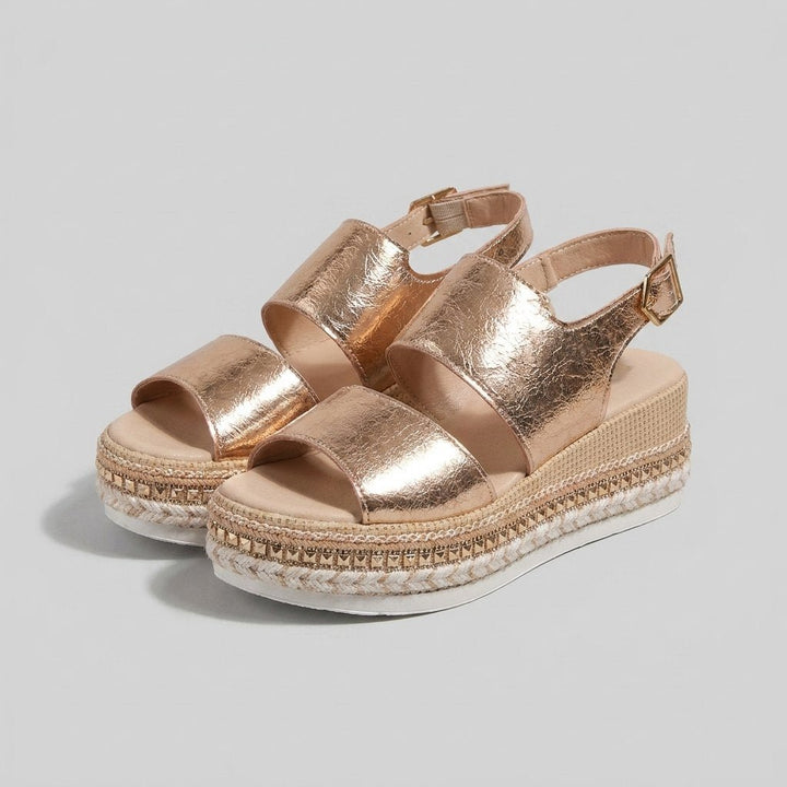 Dames Open-Teen Espadrille Plateau Sandalen Gesp Enkelsluiting - GOLD