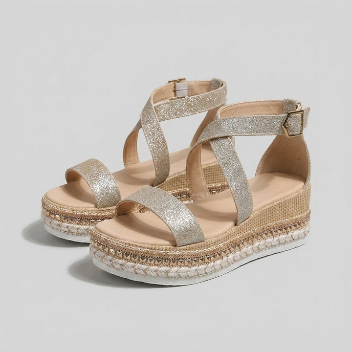 Dames Open-Teen Espadrille Plateau Sandalen Gesp Enkelsluiting - Silver