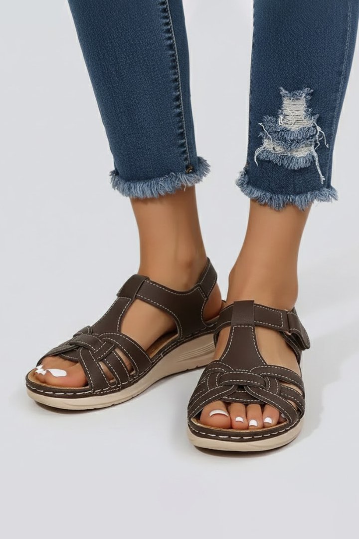 Dames Open-Teen Gevlochten Riemen Sandalen Klittenband - Dark Brown