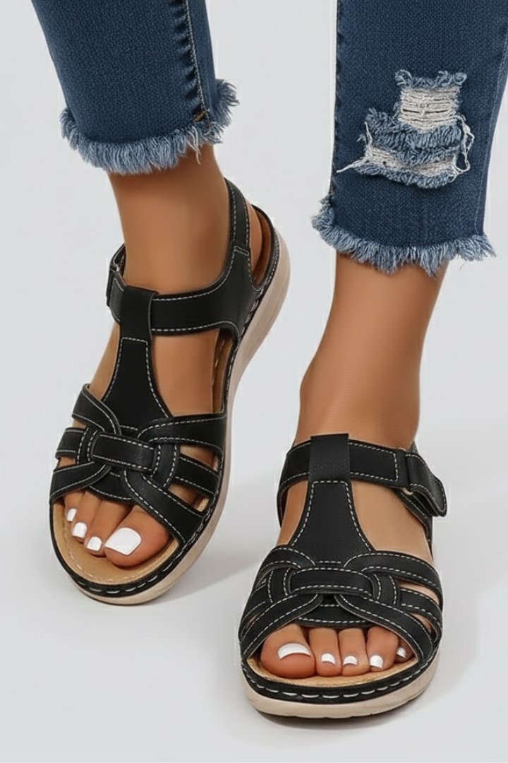 Dames Open-Teen Gevlochten Riemen Sandalen Klittenband - Black