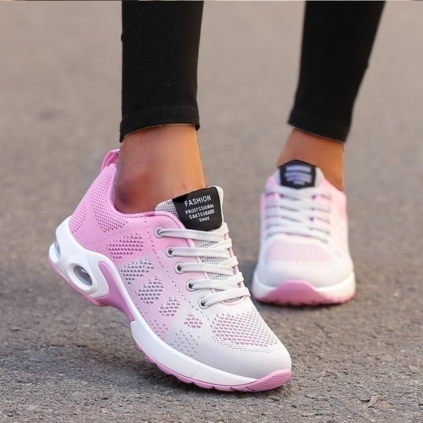 Dames Orthopedische Ademende Mesh Veterschoenen - Roze/Grijs
