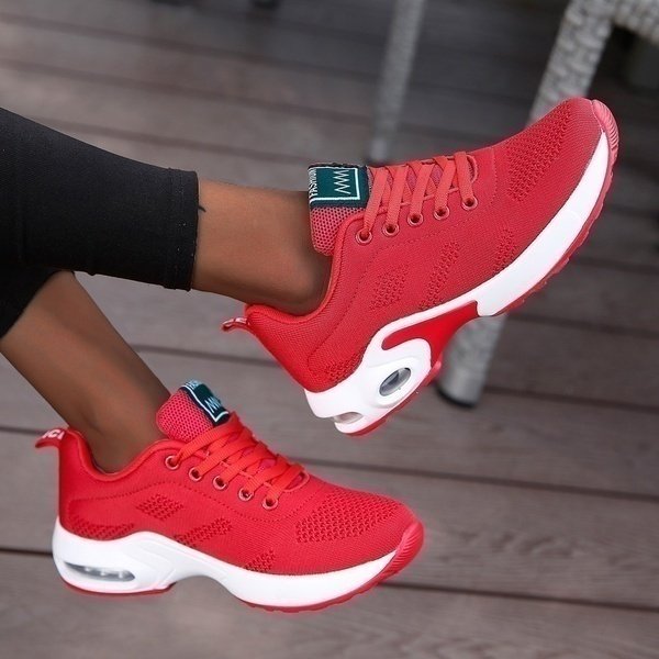 Dames Orthopedische Ademende Mesh Veterschoenen - Rood