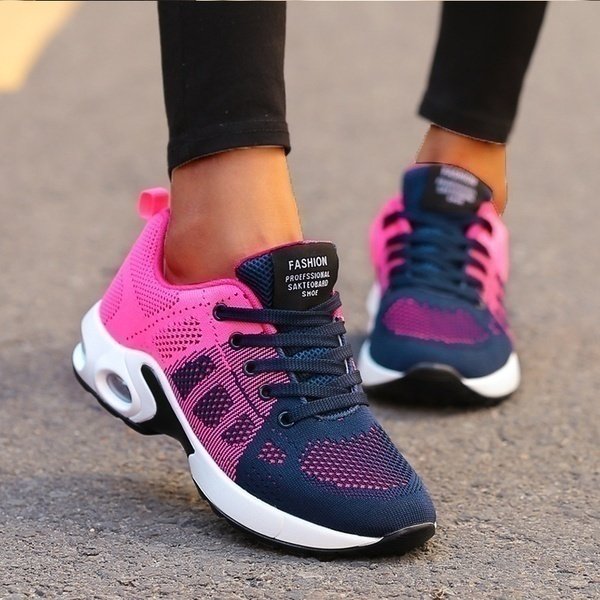 Dames Orthopedische Ademende Mesh Veterschoenen - Roze/Blauw