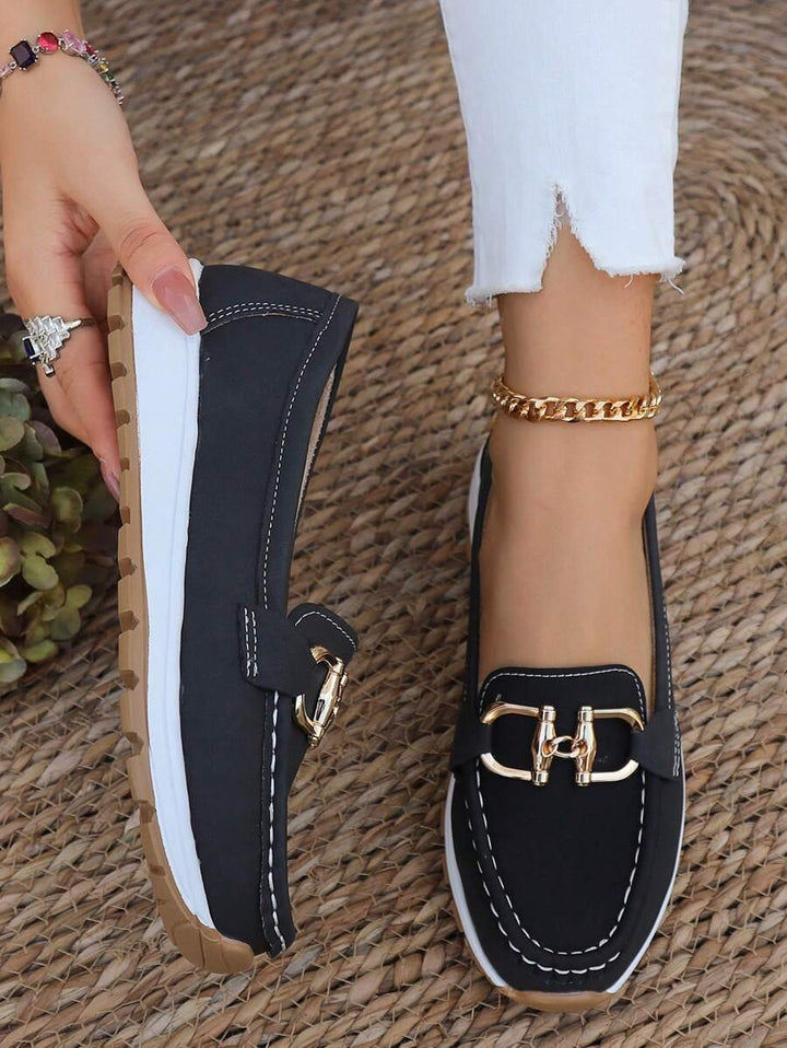 Dames Orthopedische Antislip Instappers Loafers Gouden Gesp