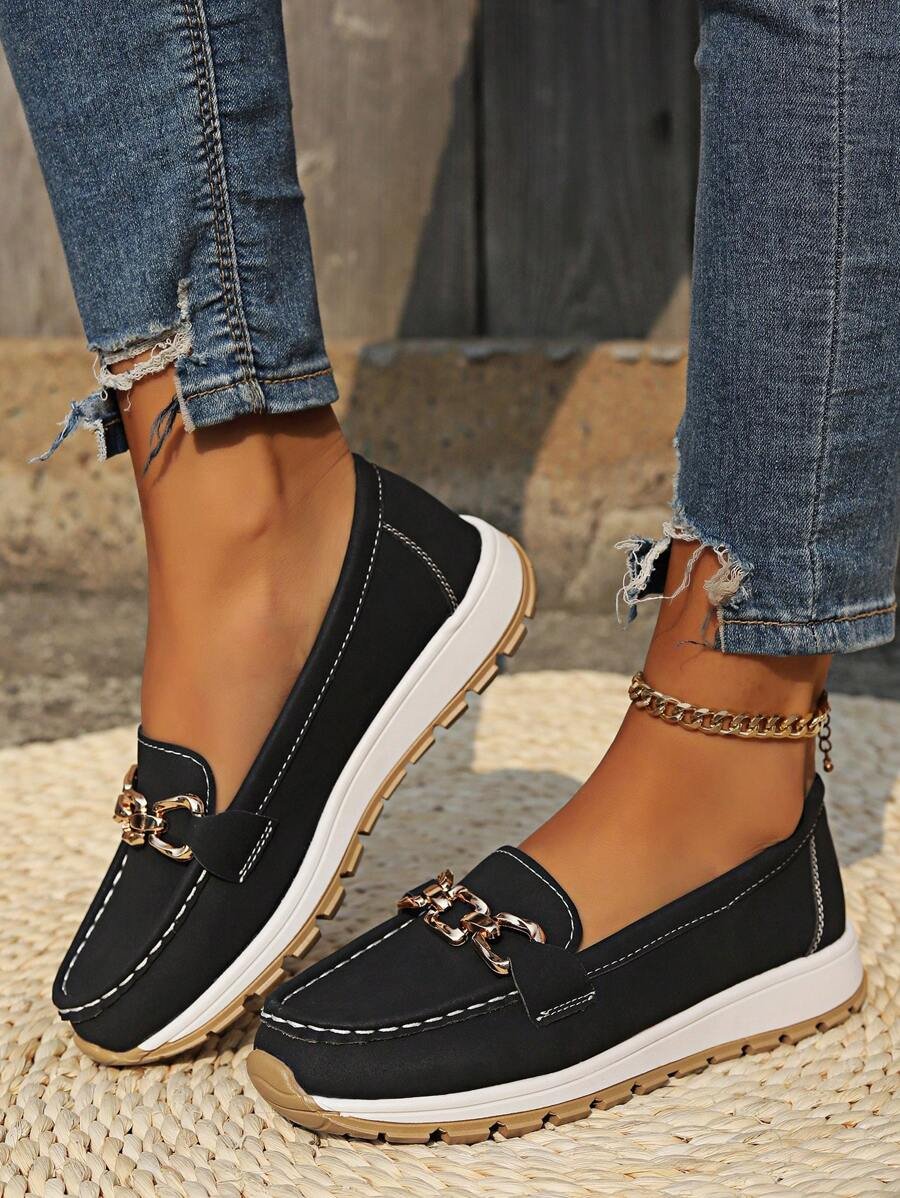Dames Orthopedische Antislip Instappers Loafers Gouden Gesp