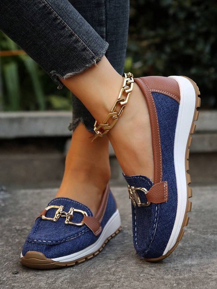 Dames Orthopedische Antislip Instappers Loafers Gouden Gesp