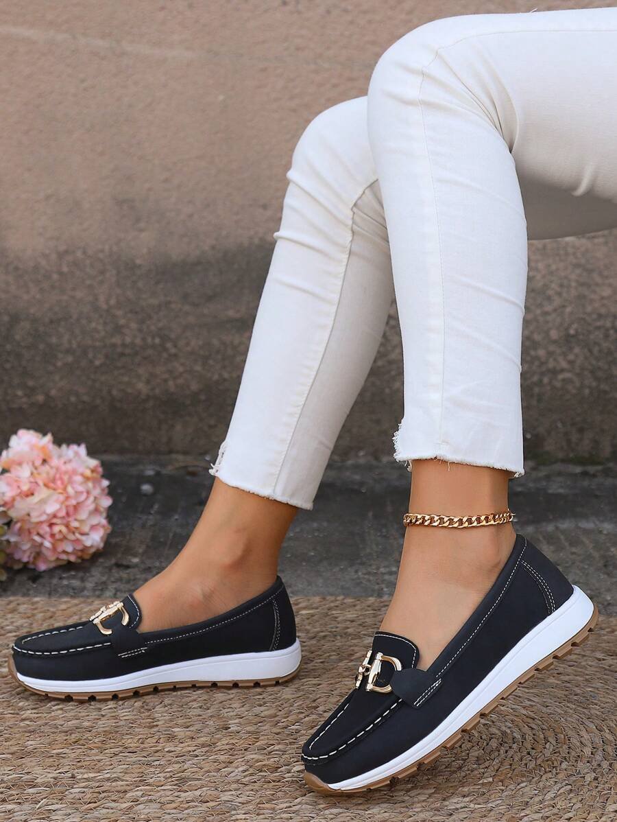 Dames Orthopedische Antislip Instappers Loafers Gouden Gesp