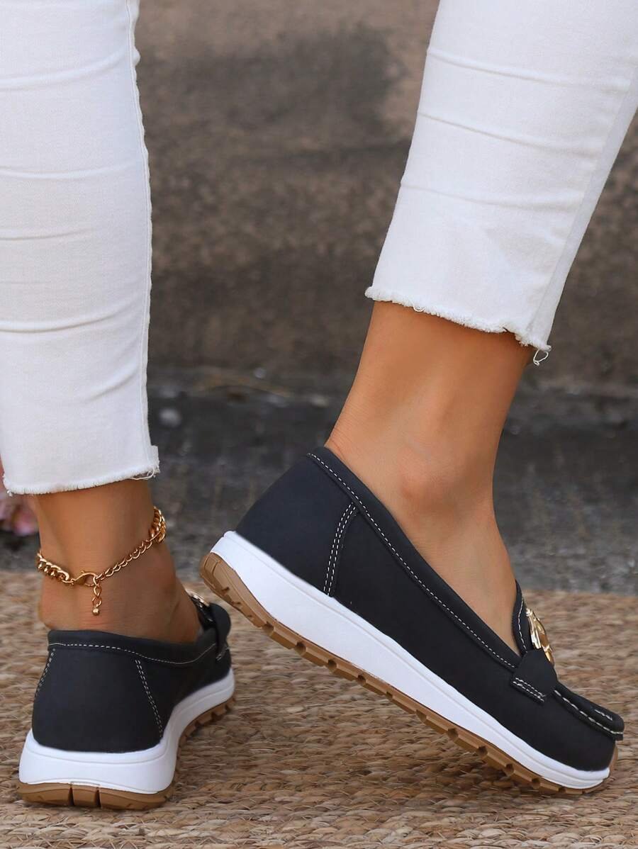 Dames Orthopedische Antislip Instappers Loafers Gouden Gesp