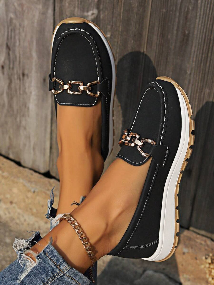 Dames Orthopedische Antislip Instappers Loafers Gouden Gesp