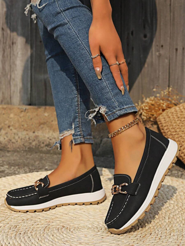 Dames Orthopedische Antislip Instappers Loafers Gouden Gesp