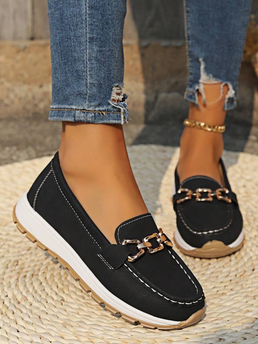 Dames Orthopedische Antislip Instappers Loafers Gouden Gesp