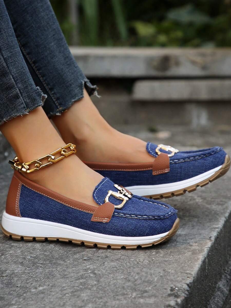 Dames Orthopedische Antislip Instappers Loafers Gouden Gesp