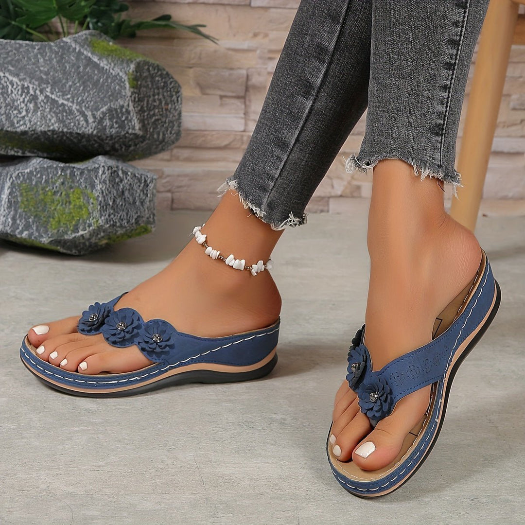 Dames Orthopedische Bloemen Wedge Teenslippers met Voetboogondersteuning
