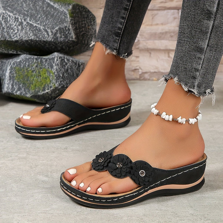 Dames Orthopedische Bloemen Wedge Teenslippers met Voetboogondersteuning